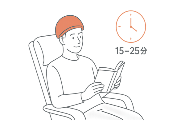 LEDヘルメット型治療中の患者イラスト