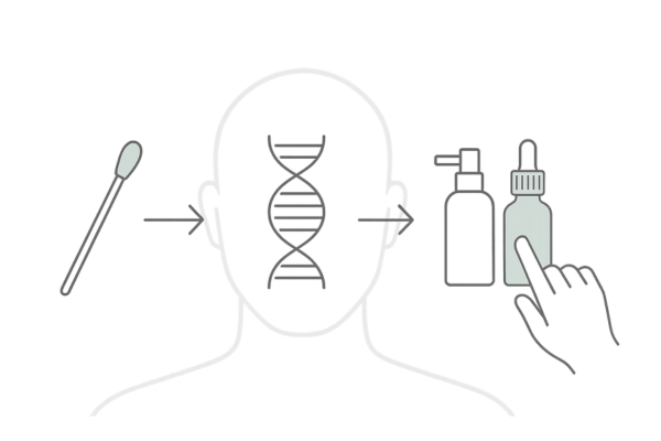 遺伝子検査付き育毛剤の流れイメージ（DNA検査から最適処方）