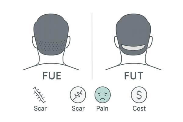 FUE法とFUT法の主な違いを視覚化したイラスト