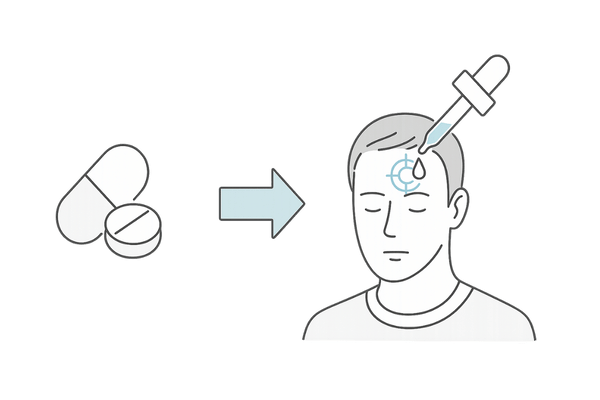 生え際に育毛剤＋内服薬を併用するイラスト