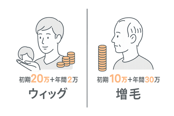 ウィッグ vs 増毛の年間コスト比較イラスト