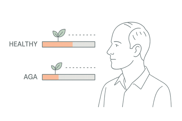 ヘアサイクル短縮の比較:健康 vs AGA(成長期が短くなるイメージ)