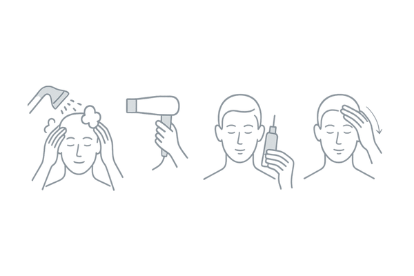 正しい塗布手順:洗髪→乾燥→生え際ライン塗布→やさしくマッサージ