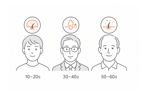 年代別に変わる頭皮コンディション(10代20代・30代40代・50代60代)