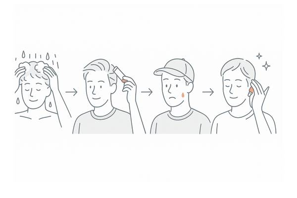 1日の中での育毛剤ルーティン(洗髪後→朝外出→夕方ムレ→就寝前)