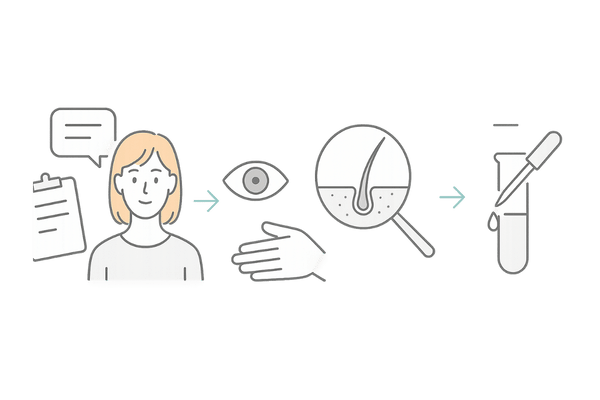 女性薄毛の専門検査フロー|問診・視診触診・マイクロスコープ・血液検査