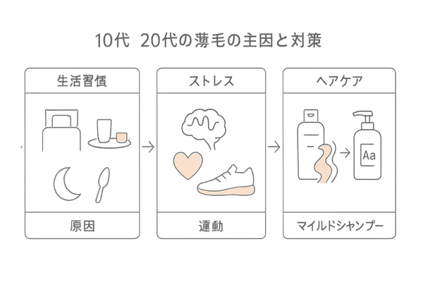 10代・20代女性の薄毛原因と対策の対応関係(生活習慣・ストレス・ヘアケア)