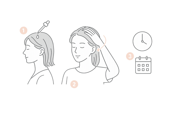 20代女性向け・育毛剤の正しい使い方(塗布→マッサージ→継続)の3ステップ