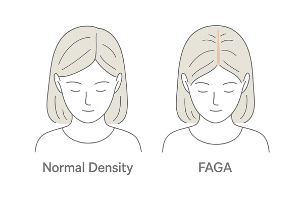 女性びまん性脱毛(FAGA)と正常の分け目の比較(トップビュー)