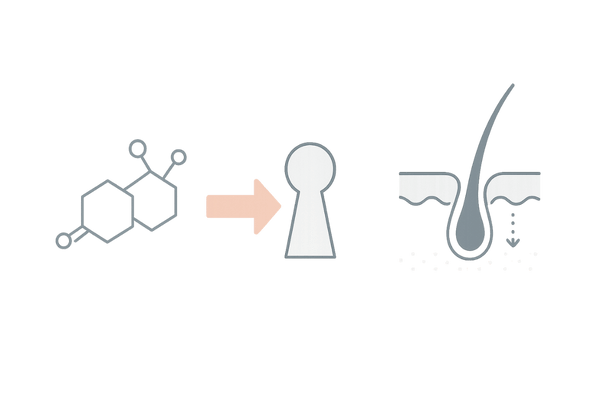 スピロノラクトンの作用機序図(抗アンドロゲンでFAGAを抑制)