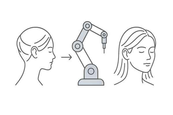 女性のロボット植毛の基本図解(ドナー採取から移植までの流れ)
