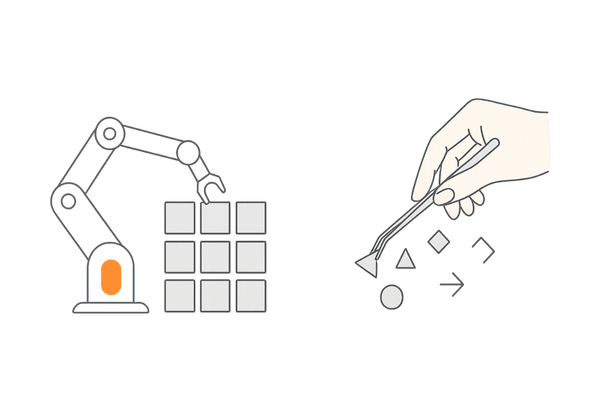 ロボットFUEと手作業FUEの比較イメージ(均一性と微調整力)