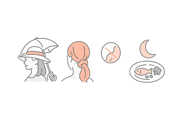 分け目ケアと生活習慣のポイント（UV対策・牽引回避・睡眠・栄養）