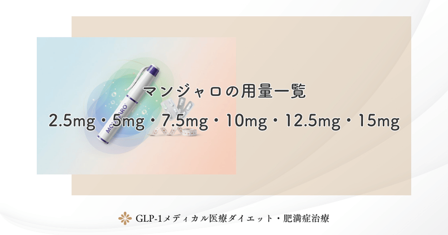 マンジャロの用量一覧｜2.5mg・5mg・7.5mg・10mg・12.5mg・15mg
