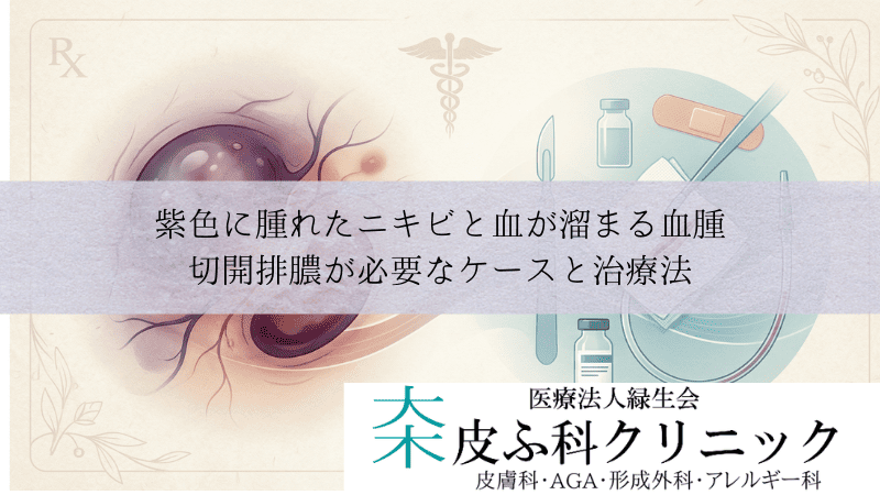 紫色に腫れたニキビと血が溜まる血腫｜切開排膿が必要なケースと治療法