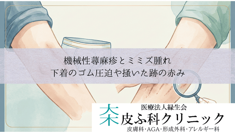 機械性蕁麻疹(人工蕁麻疹)とミミズ腫れ|下着のゴム圧迫や掻いた跡の赤み
