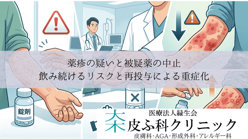 薬疹の疑いと被疑薬の中止｜飲み続けるリスクと再投与による重症化