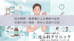 抗生物質・風邪薬による薬疹の症状｜全身の赤い発疹・痒みと受診の目安