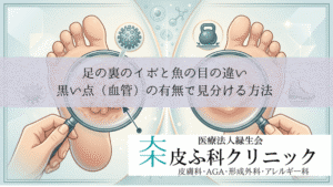 足の裏のイボと魚の目の違い｜黒い点（血管）の有無で見分ける方法