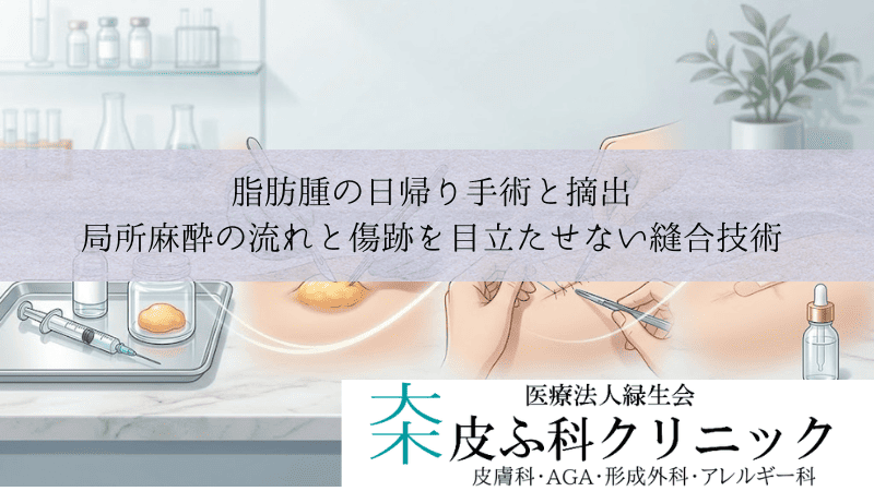 脂肪腫の日帰り手術と摘出｜局所麻酔の流れと傷跡を目立たせない縫合技術