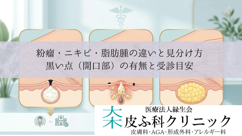 粉瘤・ニキビ・脂肪腫の違いと見分け方｜黒い点（開口部）の有無と受診目安