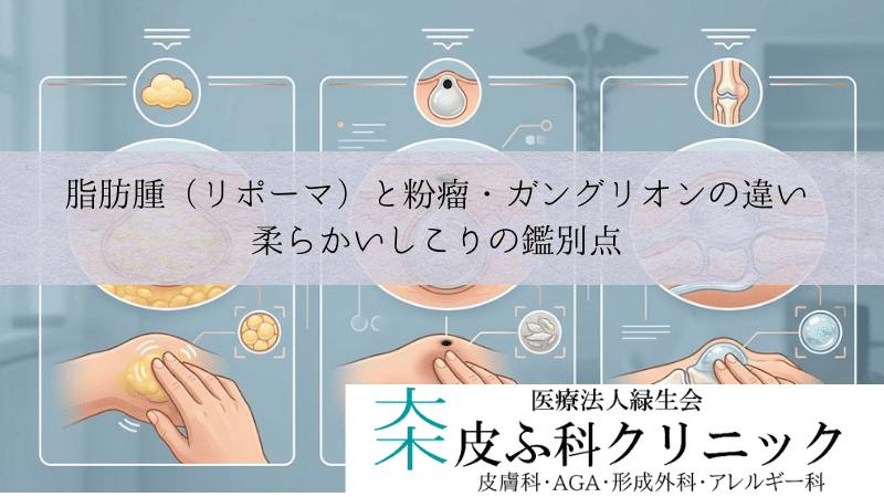脂肪腫(リポーマ)と粉瘤・ガングリオンの違い|柔らかいしこりの鑑別点