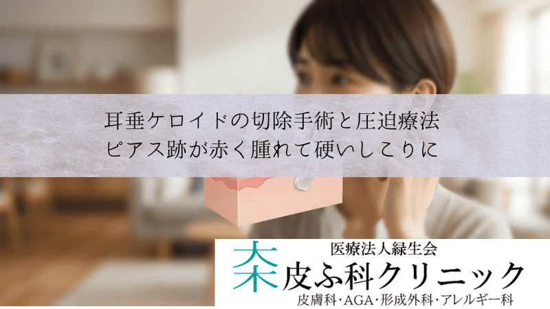耳垂ケロイドの切除手術と圧迫療法|ピアス跡が赤く腫れて硬いしこりに