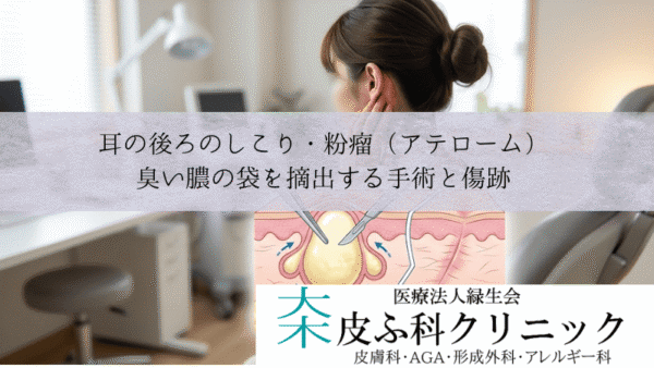 耳の後ろのしこり・粉瘤（アテローム）｜臭い膿の袋を摘出する手術と傷跡