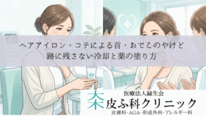 ヘアアイロン・コテによる首・おでこのやけど|跡に残さない冷却と薬の塗り方
