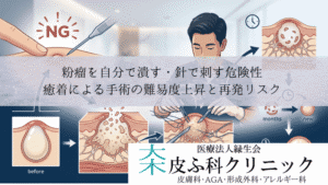 粉瘤を自分で潰す・針で刺す危険性｜癒着による手術の難易度上昇と再発リスク