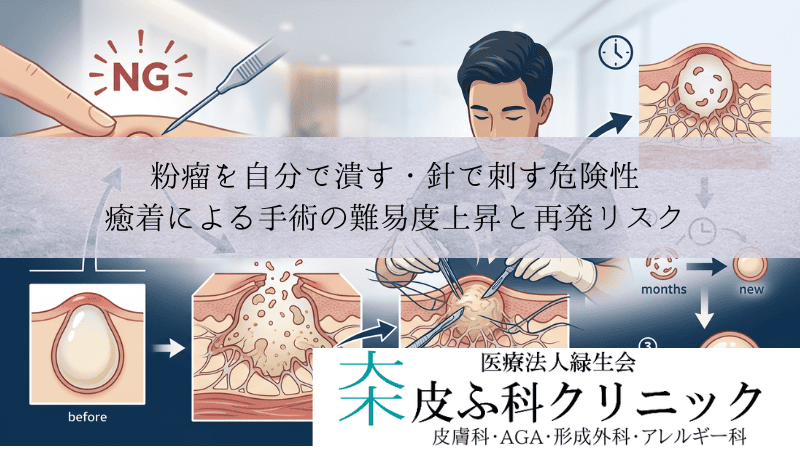 粉瘤を自分で潰す・針で刺す危険性｜癒着による手術の難易度上昇と再発リスク
