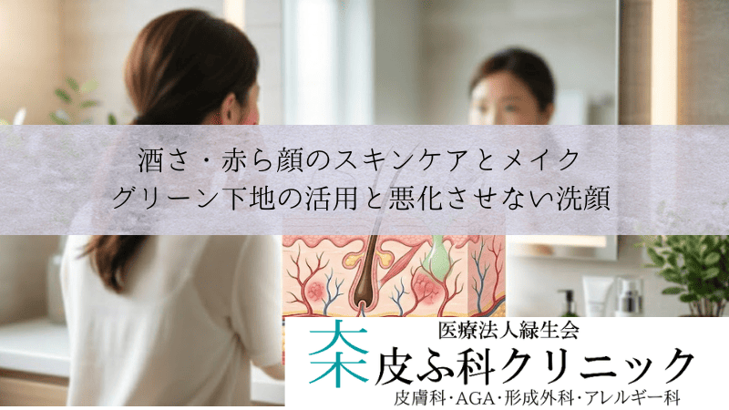 酒さ・赤ら顔のスキンケアとメイク｜グリーン下地の活用と悪化させない洗顔