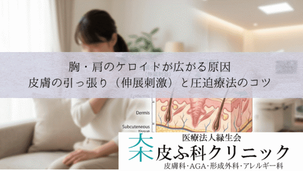 胸・肩のケロイドが広がる原因｜皮膚の引っ張り（伸展刺激）と圧迫療法のコツ