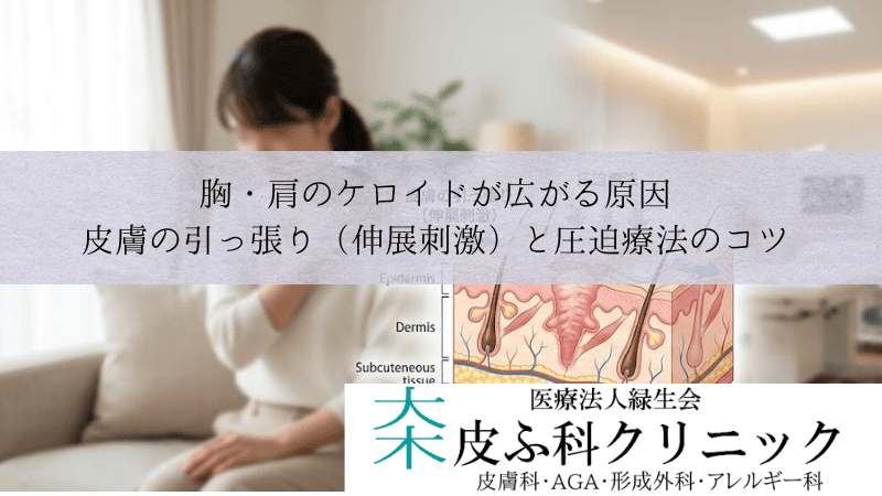 胸・肩のケロイドが広がる原因|皮膚の引っ張り(伸展刺激)と圧迫療法のコツ