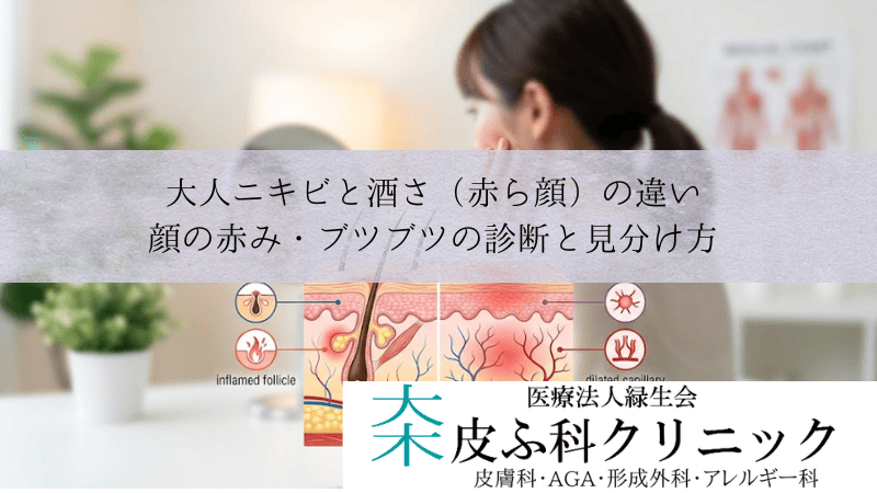 大人ニキビと酒さ(赤ら顔)の違い|顔の赤み・ブツブツの診断と見分け方